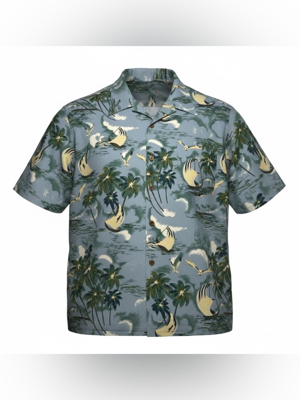 Roundtree and York Caribbean Collection Tropical Rayon Shirt Mens size XL Blue